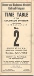 D&RGW Colorado Division Timetable No. 2