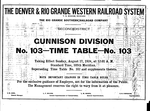 D&RGW Gunnison Division Timetable No 103