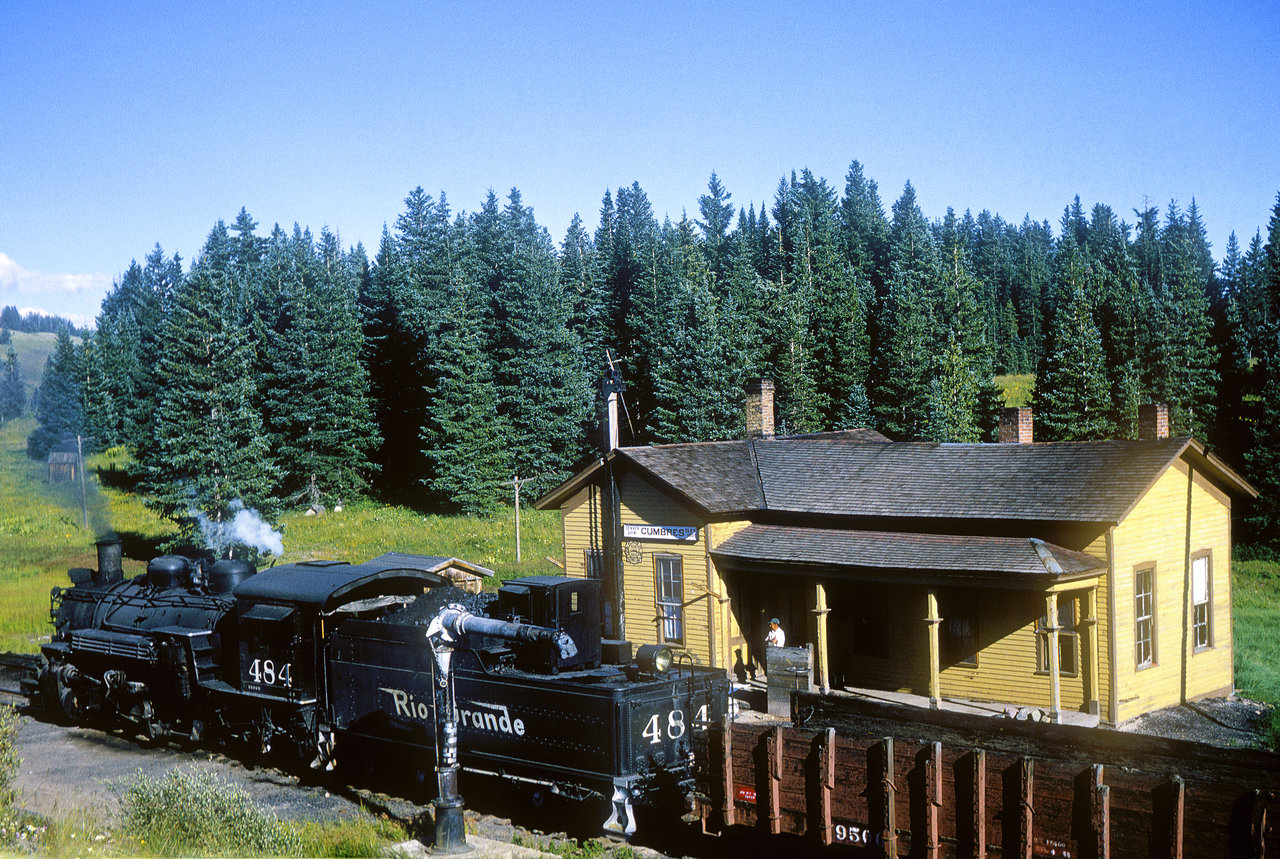 D&RGW 2-8-2 Class K-36 484 at Cumbres, Colorado on August 20, 1965, Kodachrome by Chuck Zeiler.